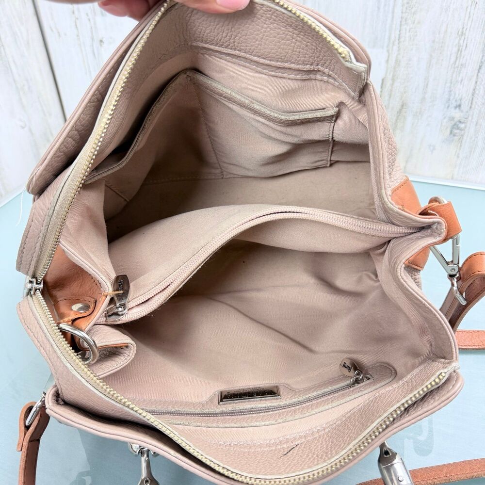 Valentina Italia Women's Taupe Leather Satchel Handbag with Shoulder Strap - Picture 5 of 12